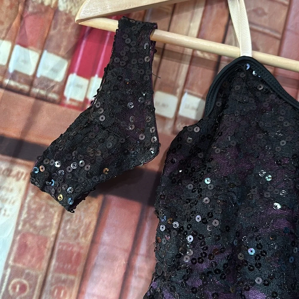 Weissman Purple Plum Black Sequin Tulle Dance Costume Choker MC